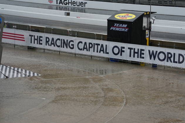 INDIANAPOLIS, IN - MAY 18: Rain falls ending practice for the 110th Running of the Indianapolis 500 on May 18th, 2026, at the Indianapolis Motor Speedway in Indianapolis, Indiana. (Photo by Brian Spurlock Icon Sportswire) AUTO: MAY 18 NTT IndyCar, Indy Car, IRL, USA Series Indianapolis 500 Practice EDITORIAL USE ONLY Icon26051850072