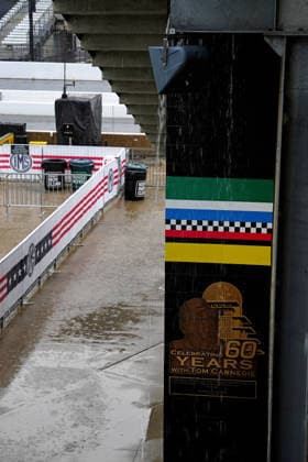 INDIANAPOLIS, IN - MAY 18: Rain falls ending practice for the 110th Running of the Indianapolis 500 on May 18th, 2026, at the Indianapolis Motor Speedway in Indianapolis, Indiana. (Photo by Brian Spurlock Icon Sportswire) AUTO: MAY 18 NTT IndyCar, Indy Car, IRL, USA Series Indianapolis 500 Practice EDITORIAL USE ONLY Icon26051850075