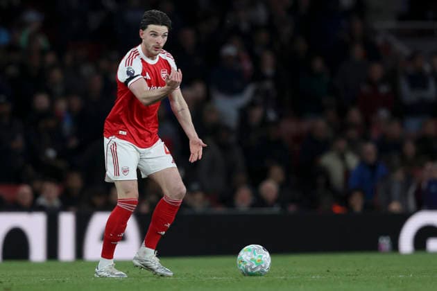 Arsenal v Burnley - Premier League Declan Rice of Arsenal on the ball during the Premier League match between Arsenal and Burnley at Emirates Stadium on May 18, 2026 in London, England. WARNING! This Photograph May Only Be Used For Newspaper And Or Magazine Editorial Purposes. May Not Be Used For Publications Involving 1 player, 1 Club Or 1 Competition Without Written Authorisation From Football DataCo Ltd. For Any Queries, Please Contact Football DataCo Ltd on +44 (0) 207 864 9121 London Emirates Stadium England United Kingdom Copyright: xAllstarxPicturexLibraryxLtdx