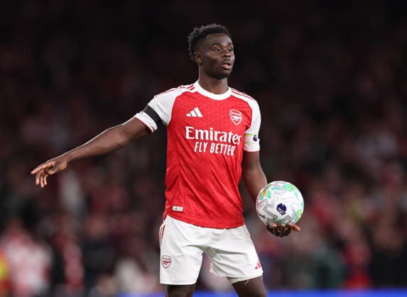 London, England, 18th May 2026. Bukayo Saka of Arsenal during the Arsenal vs Burnley Premier League match at the Emirates Stadium, London. Picture credit should read: David Klein Sportimage EDITORIAL USE ONLY. No use with unauthorised audio, video, data, fixture lists, club league logos or live services. Online in-match use limited to 120 images, no video emulation. No use in betting, games or single club league player publications. SPI_024_DK_Arsenal_Burnley SPI-4808-0021