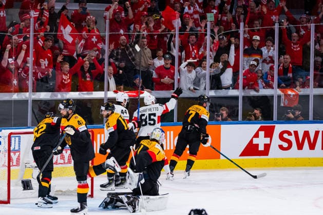 ZURICH, SWITZERLAND - MAY 18: Sven Andrighetto (Switzerland, 85) during his goal celebration during the Preliminary Round - Group A Match 19 between Germany and Switzerland at the IIHF Ice hockey, Eishockey World Championship, WM, Weltmeisterschaft 2026, Swiss Life Arena on May 18, 2026 in Zurich, Switzerland. Zurich Switzerland Copyright: xTimoxSteinx