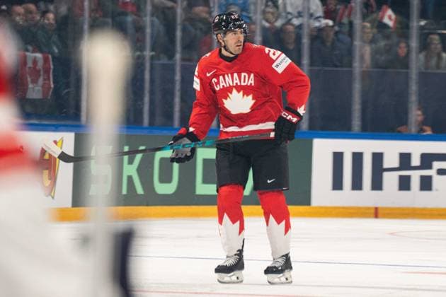 FRIBOURG, FRIBOURG - MAY 18: Evan Bouchard of Canada during the 2026 IIHF World Championship, WM, Weltmeisterschaft Preliminary Round Group B match between Canada and Denmark at BCF Arena on May 18, 2026 in Fribourg, Fribourg, Switzerland. Copyright: xLivioxBaeriswylx xSPPx Sportspressphoto_SPR149902