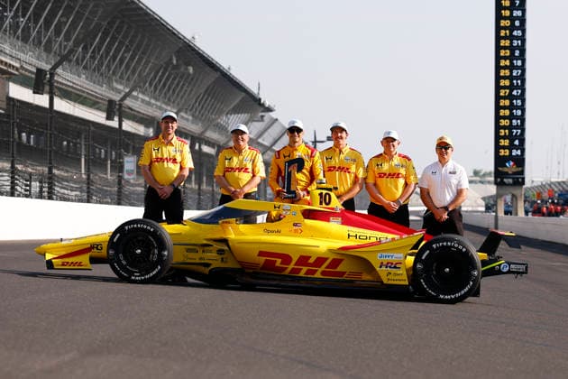 INDIANAPOLIS, IN - MAY 18: Pole sitter Alex Palou (10) Chip Ganassi Racing Honda with his engineers during the NTT IndyCar, Indy Car, IRL, USA Series Indianapolis 500 front row photoshoot at Indianapolis Motor Speedway in Indianapolis, IN. (Photo by Jeffrey Brown Icon Sportswire) AUTO: MAY 18 NTT IndyCar Series Indianapolis 500 Practice EDITORIAL USE ONLY Icon05126034