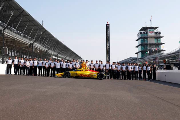 INDIANAPOLIS, IN - MAY 18: Pole sitter Alex Palou (10) Chip Ganassi Racing Honda with the Honda Team during the NTT IndyCar, Indy Car, IRL, USA Series Indianapolis 500 front row photoshoot at Indianapolis Motor Speedway in Indianapolis, IN. (Photo by Jeffrey Brown Icon Sportswire) AUTO: MAY 18 NTT IndyCar Series Indianapolis 500 Practice EDITORIAL USE ONLY Icon05126035