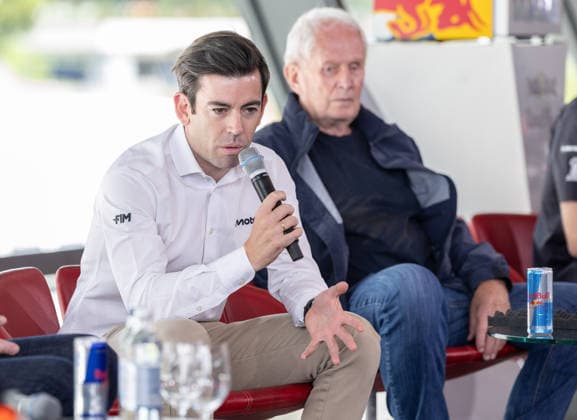 MOTORSPORTS - MotoGP, GP of Austria 2026 SPIELBERG,AUSTRIA,19.MAY.26 - MOTORSPORTS - MotoGP, Grand Prix of Austria, Red Bull Ring, preview, media day. Image shows sporting director Carlos Ezpeleta (MotoGP) and Helmut Marko.  GEPAxpictures xHaraldxSteiner