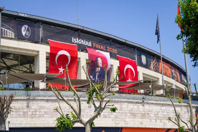 Turkey Football UEFA Europa League 2025 2026, Final in Istanbul SC Freiburg vs Aston Villa Tüpras Stadyumu Istanbul Turkey, Istanbul, Europa League Final 2026, UEFA Europa League, Final 2026, Tüpras Stadyumu, Besiktas Park, Turkish flags, Mustafa Kemal Atatürk, stadium facade, UEFA branding, SC Freiburg, Aston Villa, soccer, football, sporting event, national flag Turkey, event branding, Istanbul Final 2026, European Cup, major event, media event, soccer culture, sports tourism, venue, open air event, infrastructure, Turkey, Istanbul cityscape Copyright: xJOERANxSTEINSIEKx
