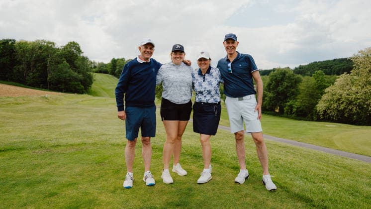 GOLF - LET, Allegria Open 2026 STEGERSBACH,AUSTRIA,19.MAY.26 - GOLF - Ladies European Tour Access Series, Allegria Open. Image shows Thomas Hoke, Hannah Tauber (GER), Sabine Ondrak and David Binder-Fleischmann.  GEPAxpictures xAlexanderxSolc