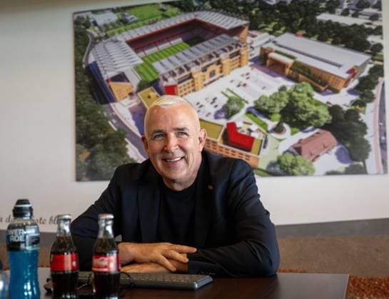Soccer, Men, Season 2025 2026, 1 Bundesliga, 1 FC Union Berlin, Ordinary General Meeting at Stadion An der Alten Försterei, President Dirk Zingler 1 FC Union in the afternoon in a preliminary talk, in the background the future stadium An der Alten Försterei, 19 05 2026, Copyright: xMatthiasxKochx
