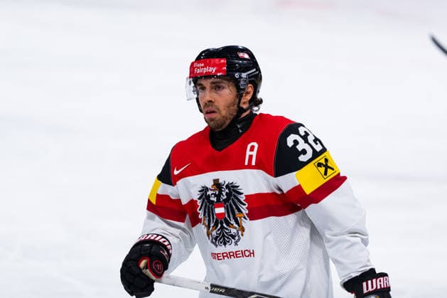 ZURICH, SWITZERLAND - MAY 19: Bernd Wolf (Austria, 32) during the Preliminary Round - Group A Match 21 between Latvia and Austria at the IIHF Ice hockey, Eishockey World Championship, WM, Weltmeisterschaft 2026, Swiss Life Arena on May 19, 2026 in Zurich, Switzerland. Zurich Switzerland Copyright: xTimoxSteinx