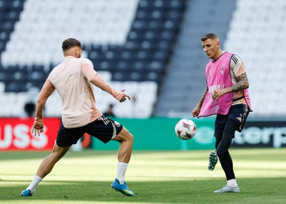 Beskitas, Istanbul 19th May 2026. Lucas Digne of Aston Villa during their pre final training session at Besiktas Park, Istanbul. Picture date: 19th May 2026. Picture credit should read: Cody Froggatt Sportimage EDITORIAL USE ONLY. No use with unauthorised audio, video, data, fixture lists, club league logos or live services. Online in-match use limited to 120 images, no video emulation. No use in betting, games or single club league player publications. SPI_018_CF_ASTON_VILLA_TRAINING SPI-4812-0018