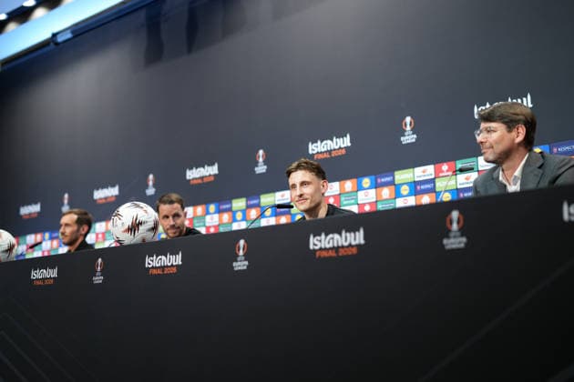 Maximilian Eggestein SC Freiburg, 08 at the PK, Press conference , Turkey, Football, UEFA Europa League, Final, 2025 2026, SC Freiburg vs Aston Villa, 19 05 2026, TüpraÅü Stadium, BeÅüiktaÅü Park, Istanbul Istanbul TüpraÅü Stadium, BeÅüiktaÅü Par Istanbul Turkey Copyright: xArnexAmbergx