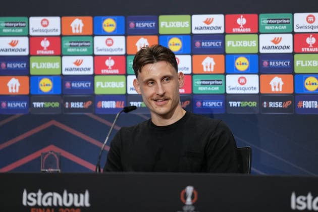 Maximilian Eggestein SC Freiburg, 08 at the PK, Press conference , Turkey, Football, UEFA Europa League, Final, 2025 2026, SC Freiburg vs Aston Villa, 19 05 2026, TüpraÅü Stadium, BeÅüiktaÅü Park, Istanbul Istanbul TüpraÅü Stadium, BeÅüiktaÅü Par Istanbul Turkey Copyright: xArnexAmbergx