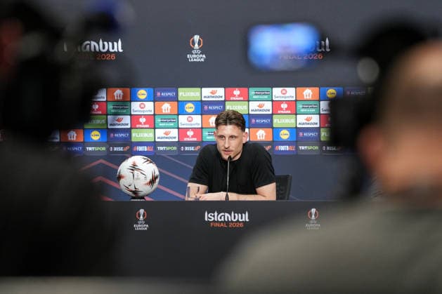 Maximilian Eggestein SC Freiburg, 08 at the PK, Press conference , Turkey, Football, UEFA Europa League, Final, 2025 2026, SC Freiburg vs Aston Villa, 19 05 2026, TüpraÅü Stadium, BeÅüiktaÅü Park, Istanbul Istanbul TüpraÅü Stadium, BeÅüiktaÅü Par Istanbul Turkey Copyright: xArnexAmbergx