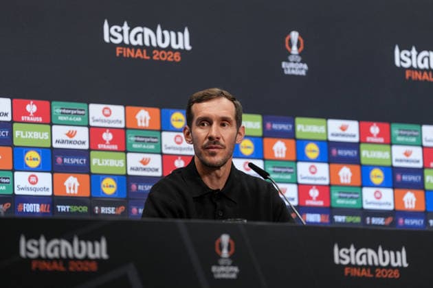 Julian Schuster SC Freiburg, Coach at the PK, Press conference , Turkey, Football, UEFA Europa League, Final, 2025 2026, SC Freiburg vs Aston Villa, 19 05 2026, TüpraÅü Stadium, BeÅüiktaÅü Park, Istanbul Istanbul TüpraÅü Stadium, BeÅüiktaÅü Par Istanbul Turkey Copyright: xArnexAmbergx