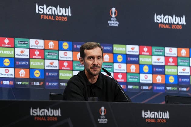 Julian Schuster SC Freiburg, Coach at the PK, Press conference , Turkey, Football, UEFA Europa League, Final, 2025 2026, SC Freiburg vs Aston Villa, 19 05 2026, TüpraÅü Stadium, BeÅüiktaÅü Park, Istanbul Istanbul TüpraÅü Stadium, BeÅüiktaÅü Par Istanbul Turkey Copyright: xArnexAmbergx
