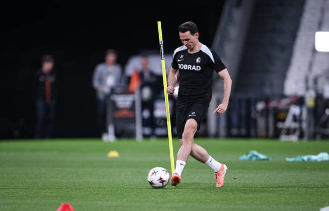 FOOTBALL EUROPA LEAGUE SEASON 2025 2026 Final in Istanbul 19 05 2026 SC Freiburg Aston Villa Training SC Freiburg at Besiktas Park Stadium, Nicolas Hoefler on the ball