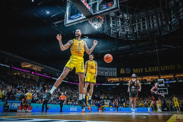 Basketball Berlin 19 05 2026 Season 2025 2026 EasyCredit BBL 1 Bundesliga Men, Men Playoffs Quarterfinals Game 2 Alba Berlin RASTA Vechta Norris Agbakoko Alba Berlin, No 17 Jack Kayil Alba Berlin, No 07 Jubel