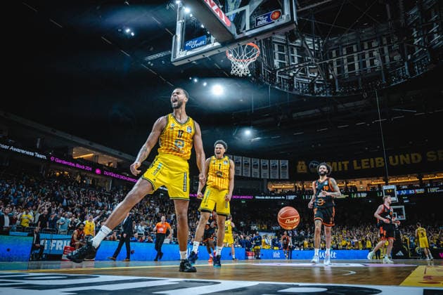 Basketball Berlin 19 05 2026 Season 2025 2026 EasyCredit BBL 1 Bundesliga Men, Men Playoffs Quarterfinals Game 2 Alba Berlin RASTA Vechta Norris Agbakoko Alba Berlin, No 17 Jack Kayil Alba Berlin, No 07 Jubel