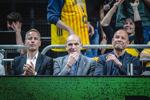 Basketball Berlin 19 05 2026 Season 2025 2026 EasyCredit BBL 1 Bundesliga Men, Men Playoffs Quarterfinals Game 2 Alba Berlin RASTA Vechta Axel Schweitzer Himar Ojeda Alba Berlin, Sports Director Marco Baldi