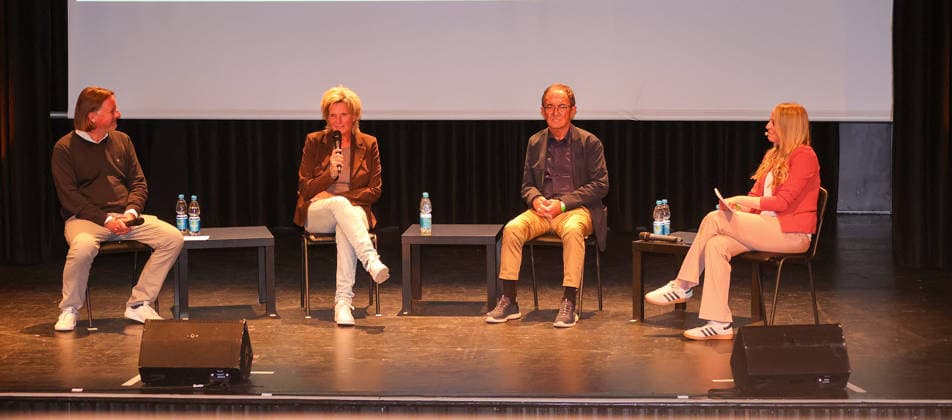 19 05 2026, Germany, Stuttgart, Soccer Ethics in Dialogue Goal or Own Goal f l Christoph Ruf Author, freelance journalist and soccer expert, Claudia Neumann Sports reporter and editor at ZDF, Erwin Staudt Former President of VfB Stuttgart, moderated by DesirÃ e Krause