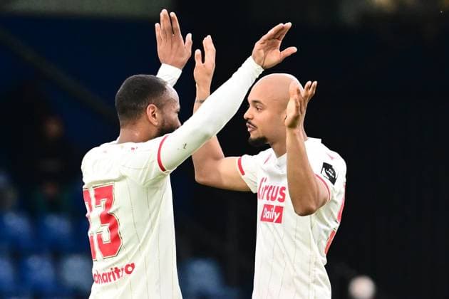 KVC Westerlo v Standard de Liege - Jupiler Pro League Europe Play-Off WESTERLO, BELGIUM - MAY 19 : Nkada Thimote forward of Standard de Liege celebrates scoring a penalty during the Jupiler Pro League Europe Play-Off match between KVC Westerlo and Standard de Liege on May 19, 2026 in Westerlo, Belgium, 19 05 2026 Westerlo Belgium  Copyright: xPeterxDexVoechtx