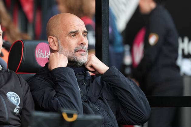 Bournemouth v Manchester City, Premier League, Football, Vitality Stadium, Bournemouth, UK - 19 May 2026 Pep Guardiola manager of Manchester City on the bench prior to kick off. Bournemouth Vitality Stadium Bournemouth UK, UK NEWSPAPERS OUT Copyright: xSeanxRyanx