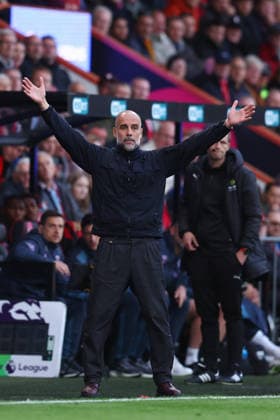 Bournemouth, England, 19th May 2026. Pep Guardiola, Manager of Manchester City during the AFC Bournemouth vs Manchester City Premier League match at the Vitality Stadium, Bournemouth. Picture credit should read: Paul Terry Sportimage EDITORIAL USE ONLY. No use with unauthorised audio, video, data, fixture lists, club league logos or live services. Online in-match use limited to 120 images, no video emulation. No use in betting, games or single club league player publications. SPI_017_PT_Bournemouth_Man_City SPI-4809-0017