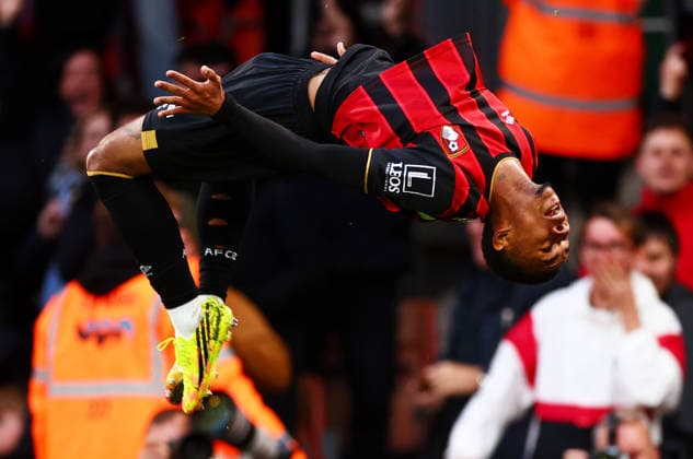 Eli Junior Kroupi of AFC Bournemouth celebrates scoring a goal after making the score 1-0. AFC Bournemouth v Manchester City, Premier League, Football, Vitality Stadium, Bournemouth, UK - 19 May 2026Bournemouth Vitality Stadium United Kingdom EDITORIAL USE ONLY No use with unauthorised audio, video, data, fixture lists, club league logos or live services. Online in-match use limited to 120 images, no video emulation. No use in betting, games or single club league player publications. Copyright: xJamesxMarsh Shutterstockx 16881288aq
