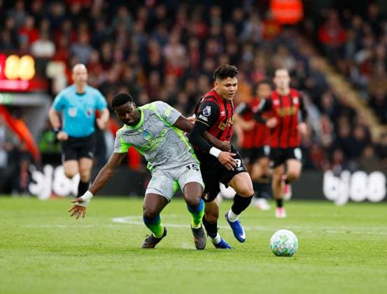 Evanilson of Bournemouth and Marc Guehi of Manchester City compete for the ball AFC Bournmeouth v Manchester City, Football, Premier League, Vitality Stadium, Bournemouth, Dorset, UK - 19 05 2026 EDITORIAL USE ONLY No use with unauthorised audio, video, data, fixture lists, club league logos or live services. Online in-match use limited to 120 images, no video emulation. No use in betting, games or single club league player publications. Copyright: xMattxImpey Shutterstockx 16884011k
