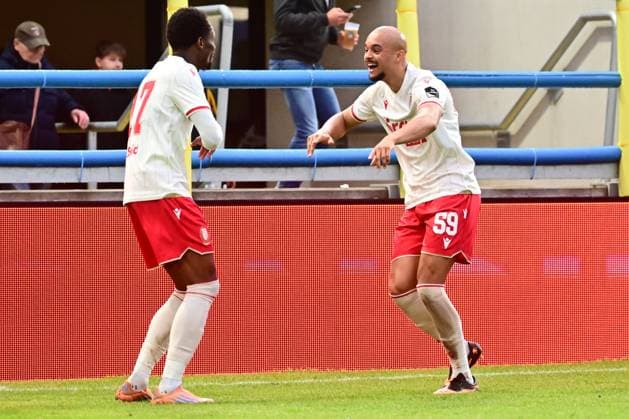 KVC Westerlo v Standard de Liege - Jupiler Pro League Europe Play-Off WESTERLO, BELGIUM - MAY 19 : Said Rafiki forward of Standard de Liege celebrates scoring a goal with Nkada Thimote forward of Standard de Liege during the Jupiler Pro League Europe Play-Off match between KVC Westerlo and Standard de Liege on May 19, 2026 in Westerlo, Belgium, 19 05 2026 Westerlo Belgium  Copyright: xPeterxDexVoechtx