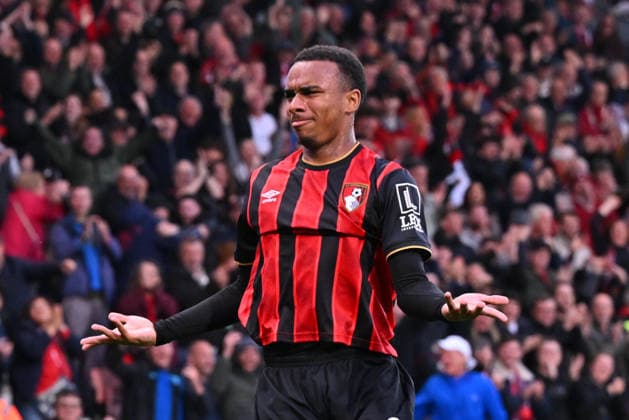 Bournemouth v Manchester City, Premier League Goal 1-0 - Eli Junior Kroupi (22) of AFC Bournemouth celebrates scoring the opening goal during the Premier League match between Bournemouth and Manchester City at the Vitality Stadium, Bournemouth, UK on 19 May 2026. Bournemouth Vitality Stadium Dorset UK Editorial use only DataCo restrictions apply See www.football-dataco.com , Copyright: xGrahamxHuntx PSI-24285-0059