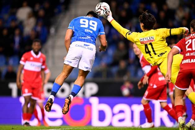 KRC Genk v Royal Antwerp FC - Jupiler Pro League Europe Play-Off GENK, BELGIUM - MAY 19 : Erabi Jusef forward of KRC Genk and Nozawa Brandon Taishi goalkeeper of Royal Antwerp FC during the Jupiler Pro League Europe Play-Off match between KRC Genk and Royal Antwerp FC on May 19, 2026 in Genk, Belgium, 19 05 2026 Genk Belgium  Copyright: xTomasxSiskx