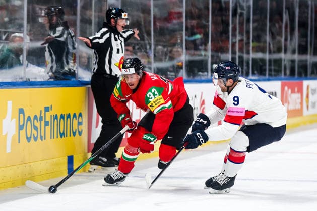 Ice hockey, Eishockey - IIHF WC 2026 ZURICH,SWITZERLAND,19.MAY.26 - ICE HOCKEY - IIHF Ice Hockey World Championship, WM, Weltmeisterschaft 2026, group stage, Hungary vs Great Britain. Image shows Milan Horvath (HUN) and Brett Perlini (GBR).  GEPAxpictures xMaticxKlansek
