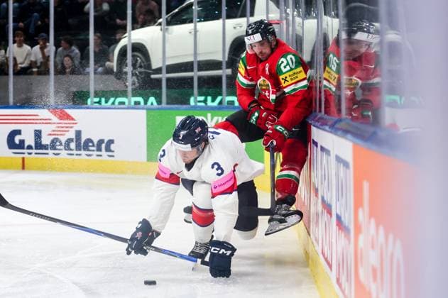 Ice hockey, Eishockey - IIHF WC 2026 ZURICH,SWITZERLAND,19.MAY.26 - ICE HOCKEY - IIHF Ice Hockey World Championship, WM, Weltmeisterschaft 2026, group stage, Hungary vs Great Britain. Image shows Liam Steele (GBR) and Istvan Sofron (HUN).  GEPAxpictures xMaticxKlansek
