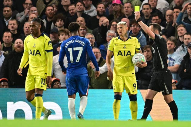 Chelsea v Tottenham Hotspur, Premier League Tottenham Hotspur defender Destiny Udogie (13) shown a yellow card, booked during the Premier League match between Chelsea and Tottenham Hotspur at Stamford Bridge, London, UK on 19 May 2026. London Stamford Bridge Greater London UK Editorial use only DataCo restrictions apply See www.football-dataco.com , Copyright: xDennisxGoodwinx PSI-24269-0053