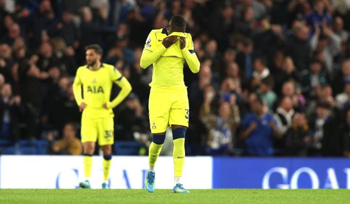 Randal Kolo Muani of Tottenham Hotspur shows a look of dejection after Andrey Santos of Chelsea scores a goal to make the score 2-0 Chelsea v Tottenham Hotspur, Premier League, Football, Stamford Bridge, London, UK - 19 May 2026London Stamford Bridge United Kingdom EDITORIAL USE ONLY No use with unauthorised audio, video, data, fixture lists, club league logos or live services. Online in-match use limited to 120 images, no video emulation. No use in betting, games or single club league player publications.  Copyright: xKieranxMcManus Shutterstockx 16881293aw