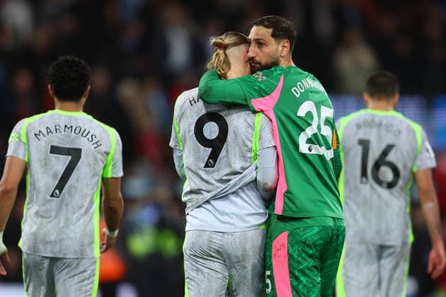 Bournemouth, England, 19th May 2026. Erling Haaland of Manchester City and Gianluigi Donnarumma of Manchester City leave the pitch after the AFC Bournemouth vs Manchester City Premier League match at the Vitality Stadium, Bournemouth. Picture credit should read: Paul Terry Sportimage EDITORIAL USE ONLY. No use with unauthorised audio, video, data, fixture lists, club league logos or live services. Online in-match use limited to 120 images, no video emulation. No use in betting, games or single club league player publications. SPI_051_PT_Bournemouth_Man_City SPI-4809-0051