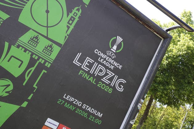 UEFA Conference League Final preparations in Leipzig, 19 05 26 Leipzig prepares for the UEFA Conference League Final Branding, flags and logos around the stadium, 19 05 26 Copyright: xBEAUTIFULxSPORTS JanxKaeferx