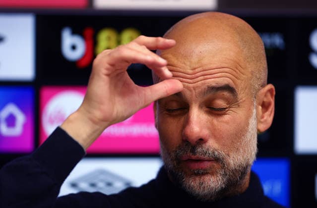 Bournemouth, England, 19th May 2026. Pep Guardiola, Manager of Manchester City talks in a press conference, PK, Pressekonferenz after the AFC Bournemouth vs Manchester City Premier League match at the Vitality Stadium, Bournemouth. Picture credit should read: Paul Terry Sportimage EDITORIAL USE ONLY. No use with unauthorised audio, video, data, fixture lists, club league logos or live services. Online in-match use limited to 120 images, no video emulation. No use in betting, games or single club league player publications. SPI_057_PT_Bournemouth_Man_City SPI-4809-0057
