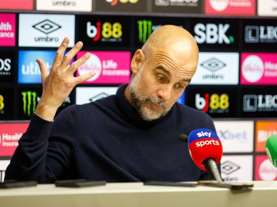 Pep Guardiola the Manchester City manager giving his post match press conference, PK, Pressekonferenz AFC Bournmeouth v Manchester City, Football, Premier League, Vitality Stadium, Bournemouth, Dorset, UK - 19 05 2026 EDITORIAL USE ONLY No use with unauthorised audio, video, data, fixture lists, club league logos or live services. Online in-match use limited to 120 images, no video emulation. No use in betting, games or single club league player publications. Copyright: xMattxImpey Shutterstockx 16884011bn