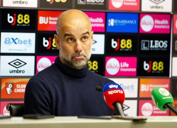 Pep Guardiola the Manchester City manager giving his post match press conference, PK, Pressekonferenz AFC Bournmeouth v Manchester City, Football, Premier League, Vitality Stadium, Bournemouth, Dorset, UK - 19 05 2026 EDITORIAL USE ONLY No use with unauthorised audio, video, data, fixture lists, club league logos or live services. Online in-match use limited to 120 images, no video emulation. No use in betting, games or single club league player publications.  Copyright: xMattxImpey Shutterstockx 16884011br