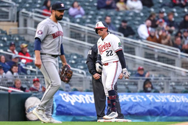 May 19, 2026, Minneapolis, Minnesota, USA: Minnesota Twins shortstop BROOKS LEE (22) celebrates a triple in the fourth inning during a MLB, Baseball Herren, USA Baseball game between the Houston Astros and the Minnesota Twins at Target Field in Minneapolis, Minnesota on May 19, 2026. The Astros defeated the Twins 2-1. ZUMA Press Wire. Minneapolis USA - ZUMAg254 20260519_zsp_g254_018 Copyright: xStevenxGarciax