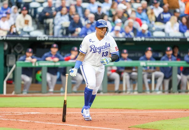 MAY 19, 2026: Kansas City Royals catcher Salvador Perez (13) draws a walk in the 1st inning against the Boston Red Sox at Kauffman Stadium in Kansas City, MO. CSM Kansas City United States - ZUMAc04_ 20260519_zma_c04_189 Copyright: xRomanxPunox