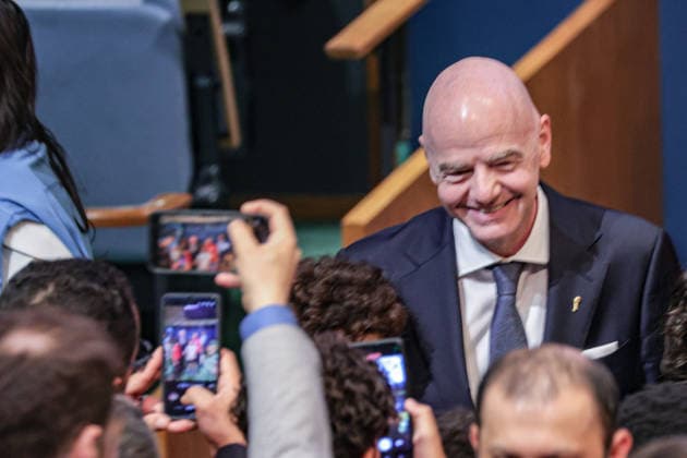 May 19, 2026, New York, New York, USA: GIANNI INFANTINO, President of FIFA, is surrounded by people taking selfies with him before an event marking World Football Day in the General Assembly Hall at UNHQ, focused on refugees and soccer. New York USA - ZUMAo116 20260519_znp_o116_045 Copyright: xBiancaxOterox