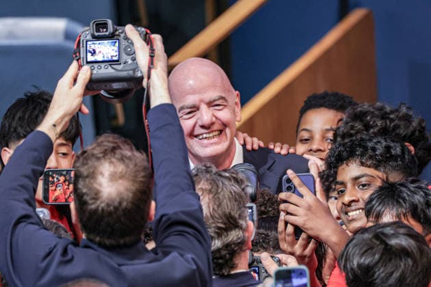 May 19, 2026, New York, New York, USA: GIANNI INFANTINO, President of FIFA, is surrounded by people taking selfies with him before an event marking World Football Day in the General Assembly Hall at UNHQ, focused on refugees and soccer. New York USA - ZUMAo116 20260519_znp_o116_049 Copyright: xBiancaxOterox