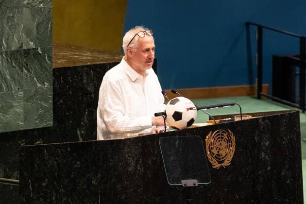 May 19, 2026, Bronx, New York, USA: Stephane Dujarric,Spokesperson for the Secretary-General speaks at General Assembly Hall during World Football Day Event at UN Headquarters in New York, NY on May 19, 2026. Bronx USA - ZUMAr339 20260519_znp_r339_055 Copyright: xLevxRadinx