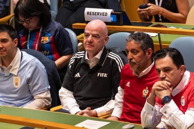May 19, 2026, Bronx, New York, USA: President of FIFA Gianni Infantino attends General Assembly Hall during World Football Day Event at UN Headquarters in New York, NY on May 19, 2026. Bronx USA - ZUMAr339 20260519_znp_r339_058 Copyright: xLevxRadinx