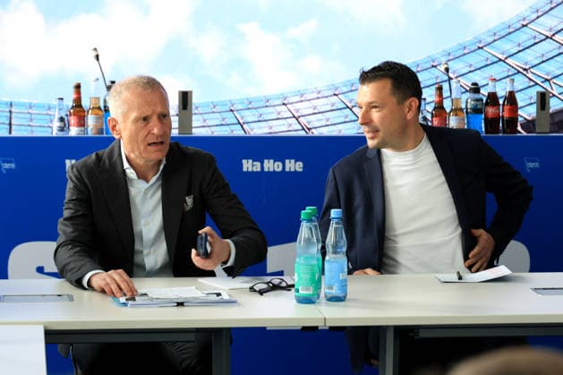 DEU, DFL, 2 FBL Hertha BSC, PK, 20 05 2026, Sportforum, Berlin, DEU, DFL, 2 FBL Hertha BSC, PK, im Bild Benjamin Weber Sportdirektor, Hertha BSC Berlin , Dr Peter Goerlich Geschaeftsfuehrung DFL regulations prohibit any use of Photographs as image sequences and or quasi video nordphotoxGmbHx xEngler nph00076