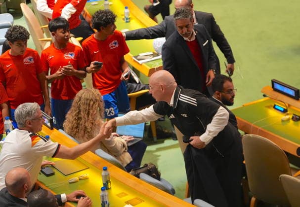 World Football Day is celebrated at the UN NEW YORK CITY, UNITED STATES - MAY 19: President of FIFA, Gianni Infantino (R), attends World Football Day event at the UN General Assembly on May 19, 2026, New York, U.S. Selcuk Acar Anadolu New York United States. Editorial use only. Please get in touch for any other usage.  Copyright: x2026xAnadoluxSelcukxAcarx