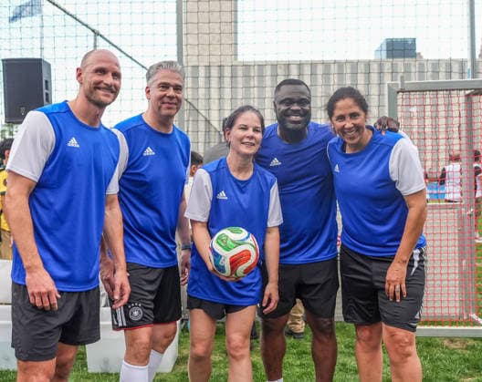World Football Day is celebrated at the UN NEW YORK CITY, UNITED STATES - MAY 19: Annalena Baerbock (C), President of the United Nations General Assembly plays at the Europe team during Mini-Football Tournament at World Football Day celebration, on May 19, 2026, organized at the United Nations Headquarters, New York, U.S. Selcuk Acar Anadolu New York United States. Editorial use only. Please get in touch for any other usage.  Copyright: x2026xAnadoluxSelcukxAcarx